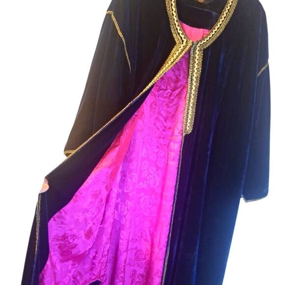 Soft Surroundings label noir blue velvet, lined caftan robe duster 2X - Picture 5 of 11